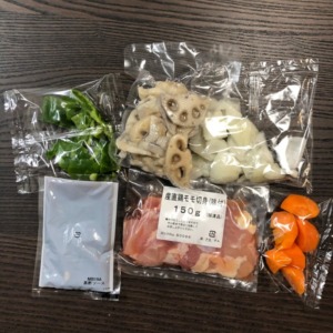 根菜と産直鶏肉の黒酢炒めの材料一覧